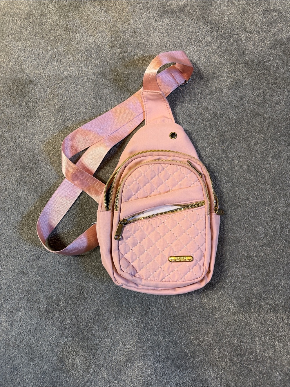 Pink Quilted Crossbody Sling Bag with Gold Accents